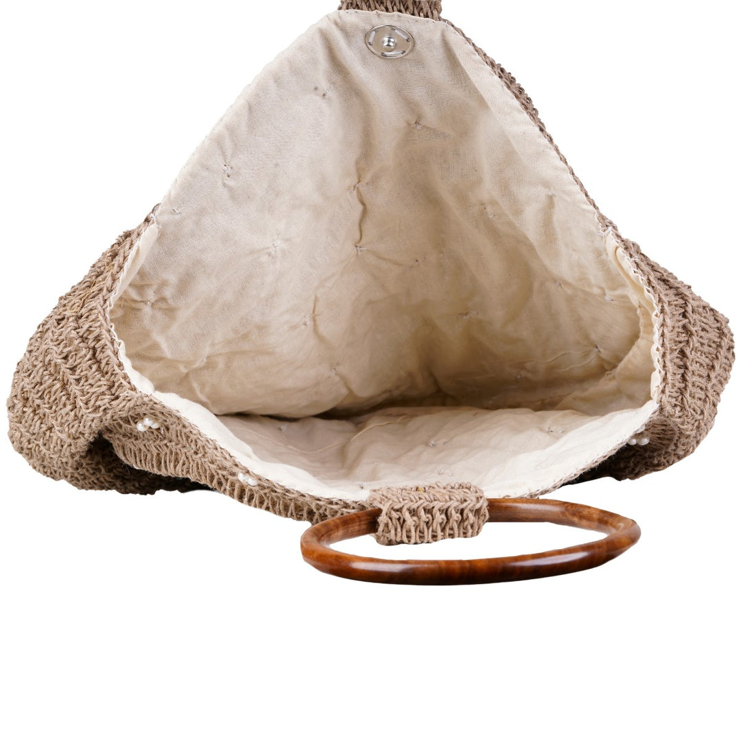 The Regal Wrist Hand Bag | Hand-Crafted & Crochet | Jute Yarn | Brown