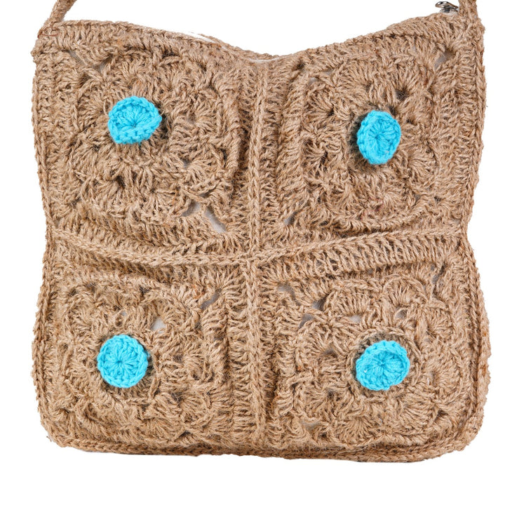 Square Sling Hand Bag | Hand-Crafted & Crochet | Jute Yarn | Brown