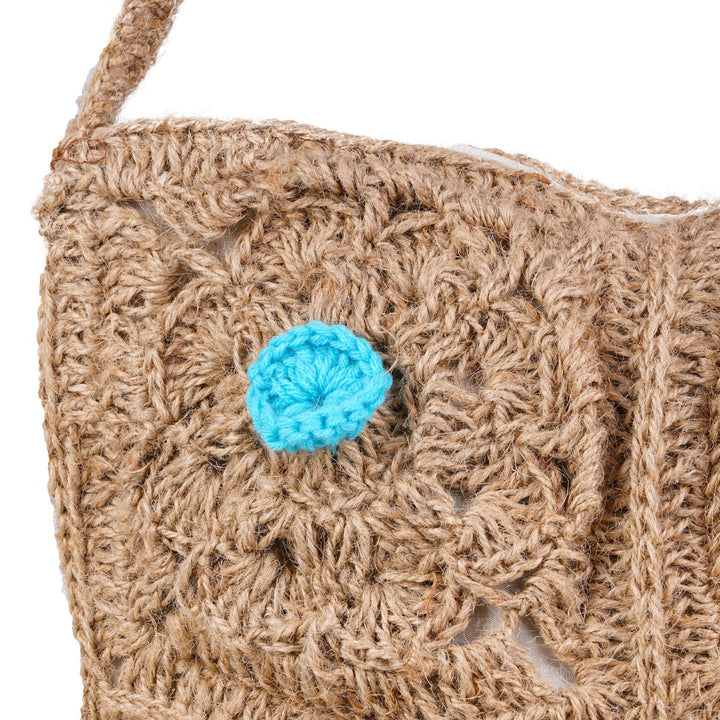 Square Sling Hand Bag | Hand-Crafted & Crochet | Jute Yarn | Brown