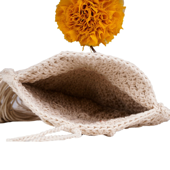 Dreamcatcher Mini Sling Bag | Hand-Crochet | Cotton | Off White & Yellow