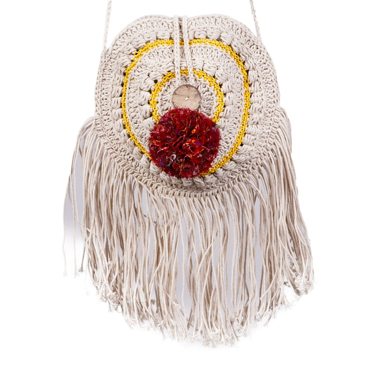 Dreamcatcher Mini Sling Bag | Hand-Crochet | Cotton | Off White & Red