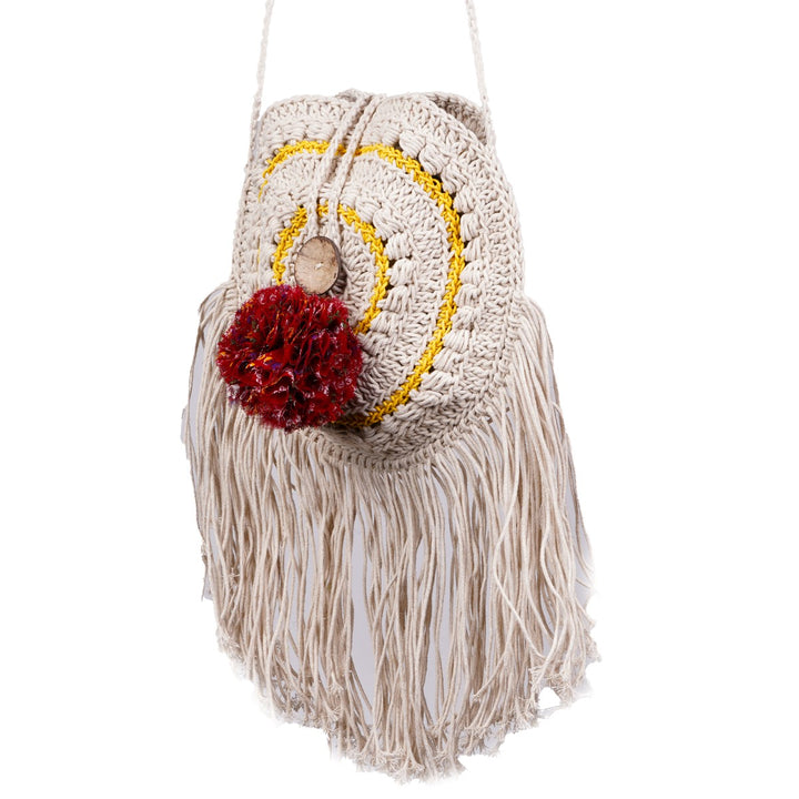 Dreamcatcher Mini Sling Bag | Hand-Crochet | Cotton | Off White & Red