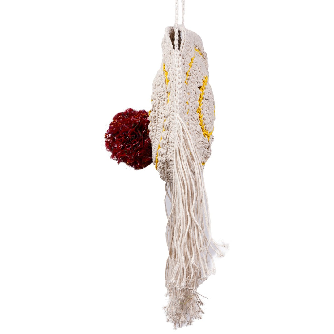 Dreamcatcher Mini Sling Bag | Hand-Crochet | Cotton | Off White & Red