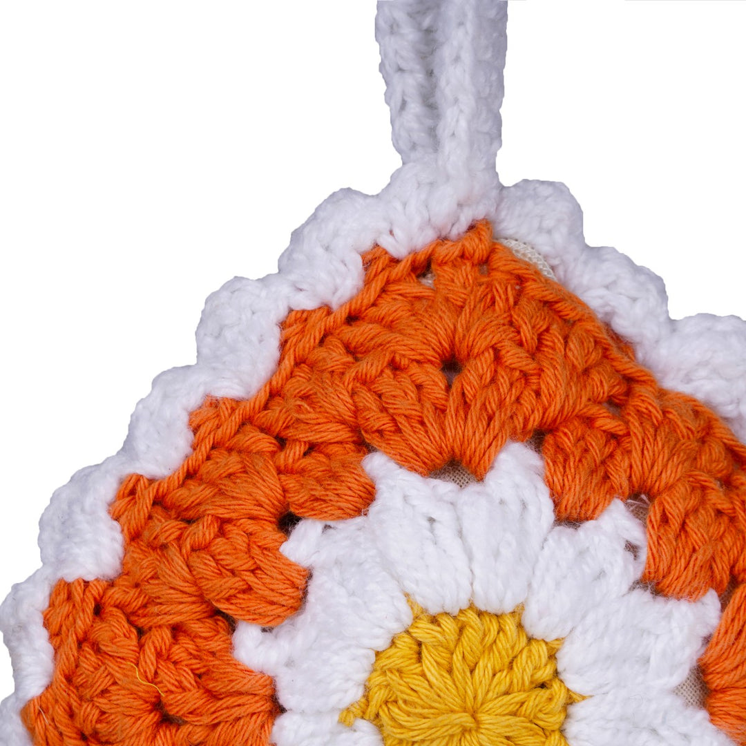 Orange  Wristlet Bag | Hand-Crochet | Cotton Yarn | Rust & Off-White