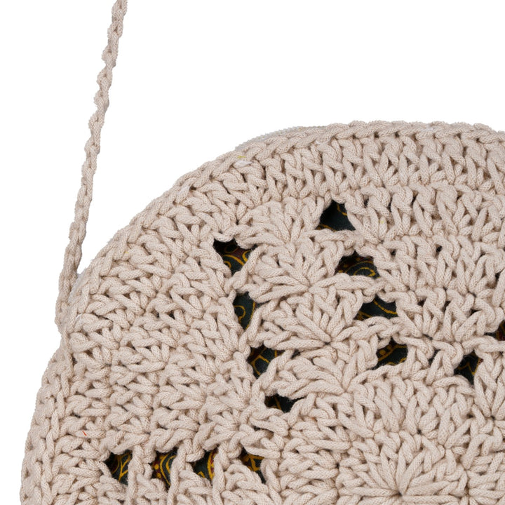 Round Designer Mini Sling Bag | Hand-Crochet | Cotton Yarn | Off White