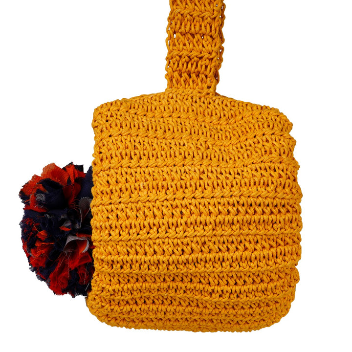 Cylinder Wrist Bag | Hand-Crochet | Cotton Yarn | Mustard Yellow