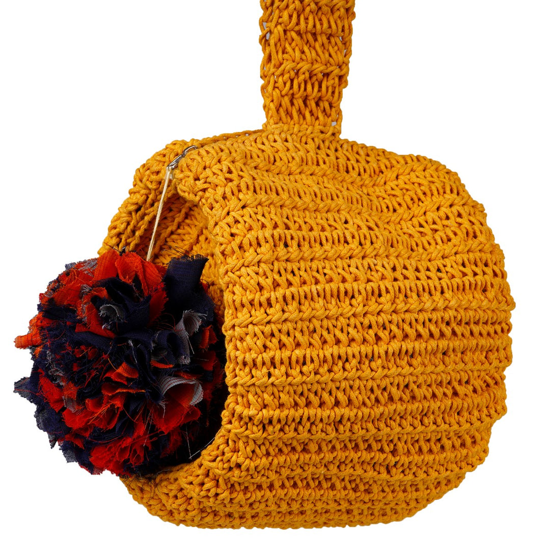 Cylinder Wrist Bag | Hand-Crochet | Cotton Yarn | Mustard Yellow