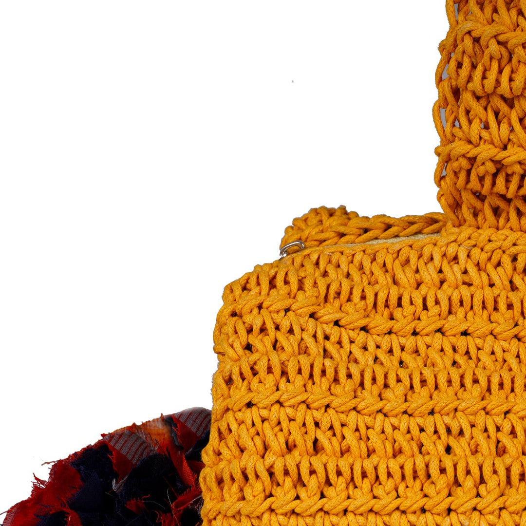 Cylinder Wrist Bag | Hand-Crochet | Cotton Yarn | Mustard Yellow