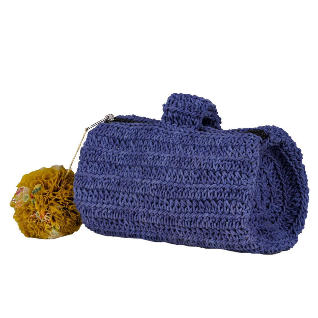 Blue Wrist  Bag | Hand-Crafted & Crochet | Cotton | Navy Blue