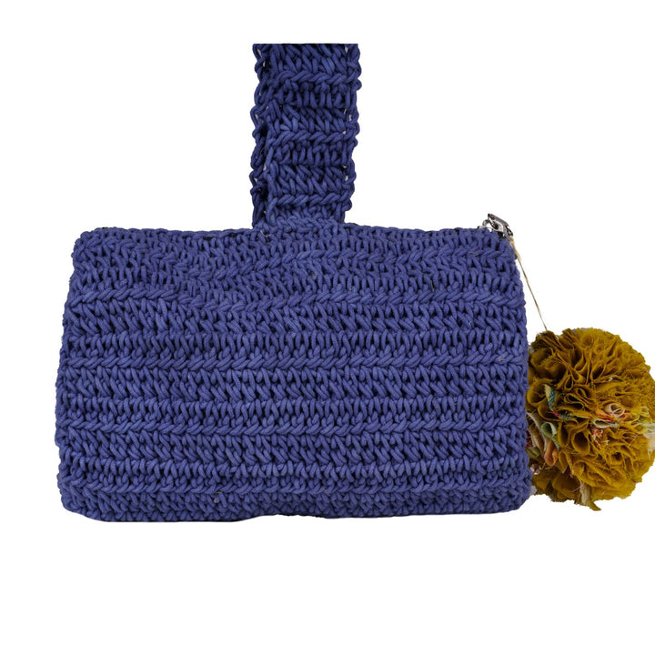 Blue Wrist  Bag | Hand-Crafted & Crochet | Cotton | Navy Blue