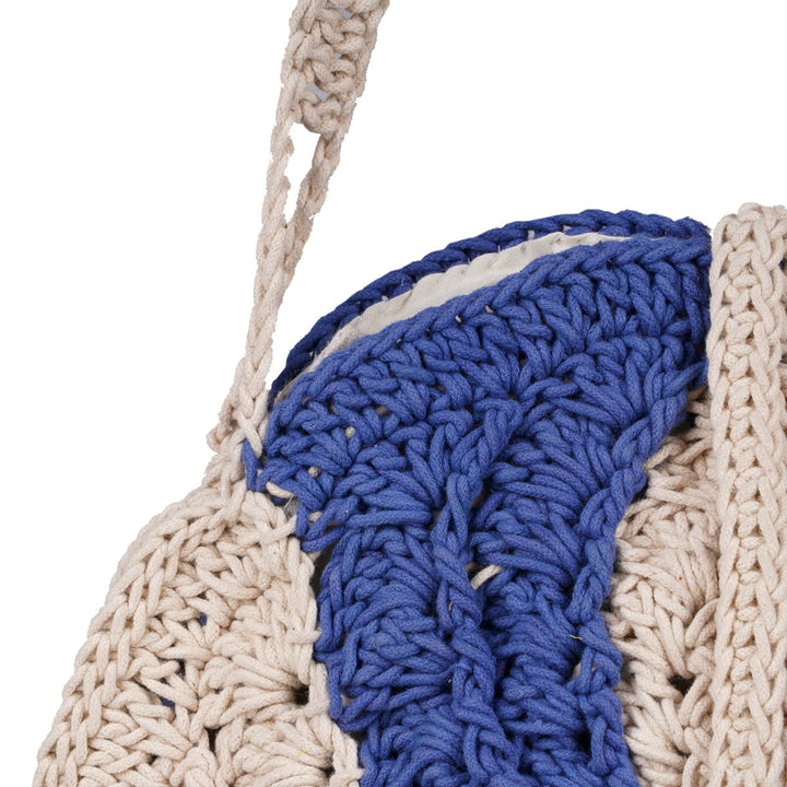 Wheel Mini Sling Bag | Hand-Crochet | Cotton | Off White & Blue