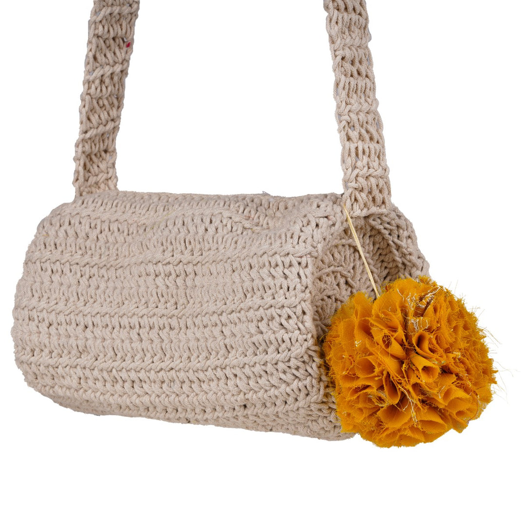 Women Duffel Sling Bag | Hand-Crochet | Cotton Yarn | Off White