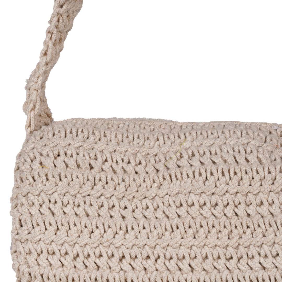 Women Duffel Sling Bag | Hand-Crochet | Cotton Yarn | Off White