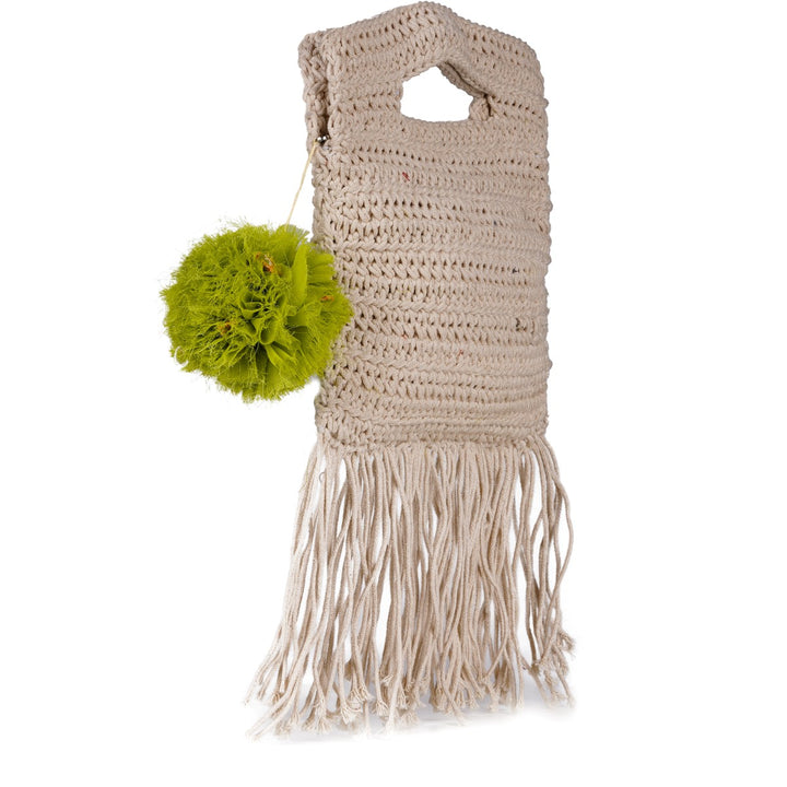 Long Tassels Miniature Hand Bag | Hand-Crochet | Cotton Yarn | Off White