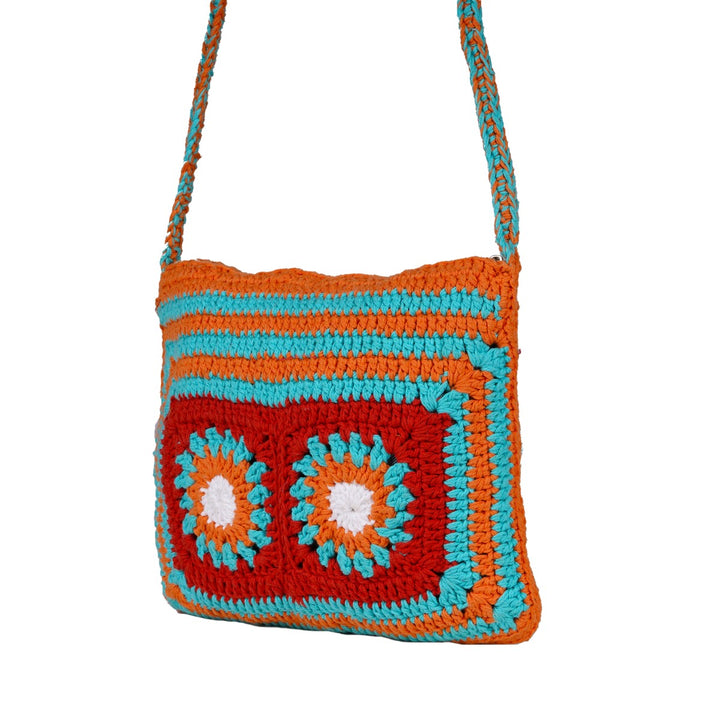 Floral Patchwork Sling Bag | Hand-Crochet | Cotton | Sustainable | Multicolour