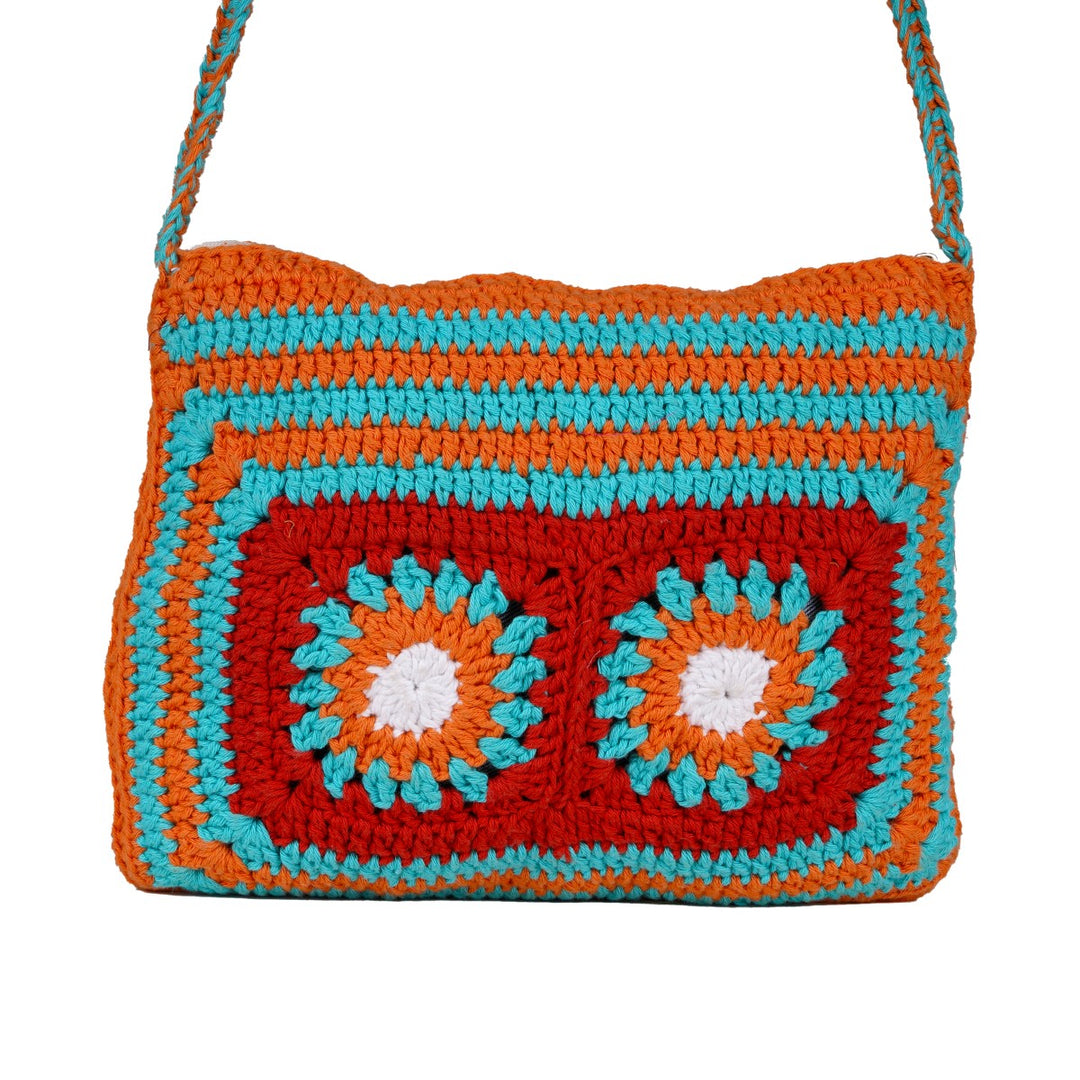 Floral Patchwork Sling Bag | Hand-Crochet | Cotton | Sustainable | Multicolour