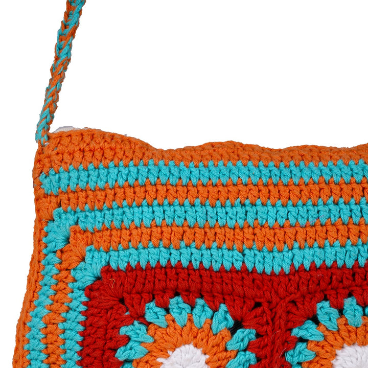 Floral Patchwork Sling Bag | Hand-Crochet | Cotton | Sustainable | Multicolour