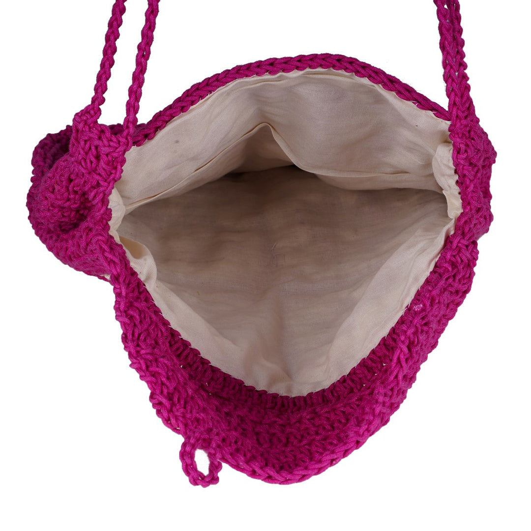 Cross Satchel Sling Bag | Hand-Crochet | Cotton | Magenta Pink