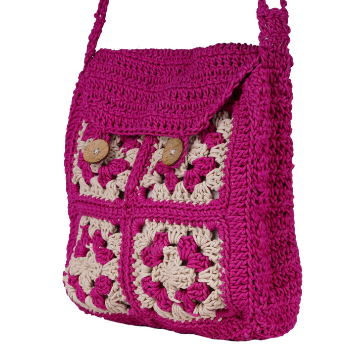 Cross Satchel Sling Bag | Hand-Crochet | Cotton | Magenta Pink