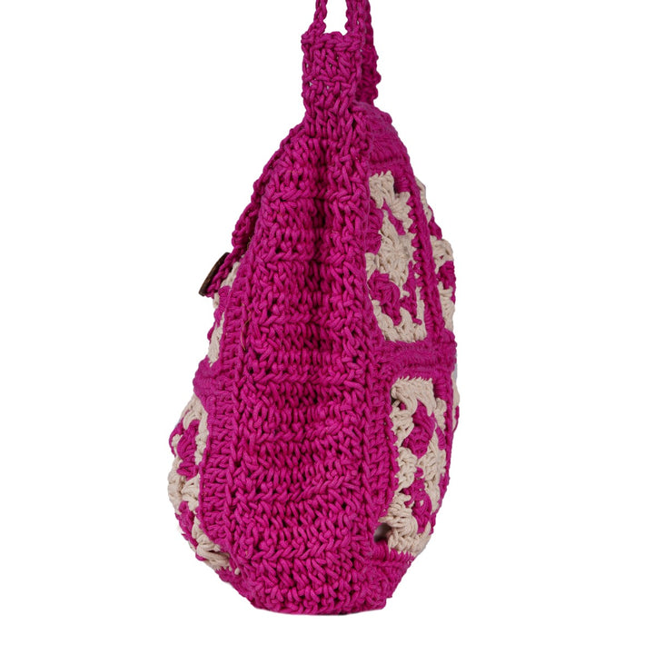 Cross Satchel Sling Bag | Hand-Crochet | Cotton | Magenta Pink