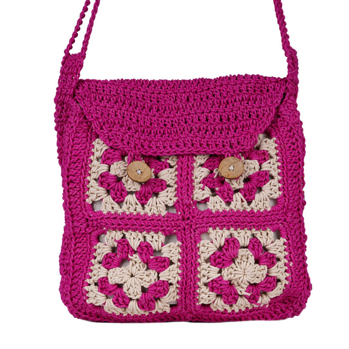 Cross Satchel Sling Bag | Hand-Crochet | Cotton | Magenta Pink