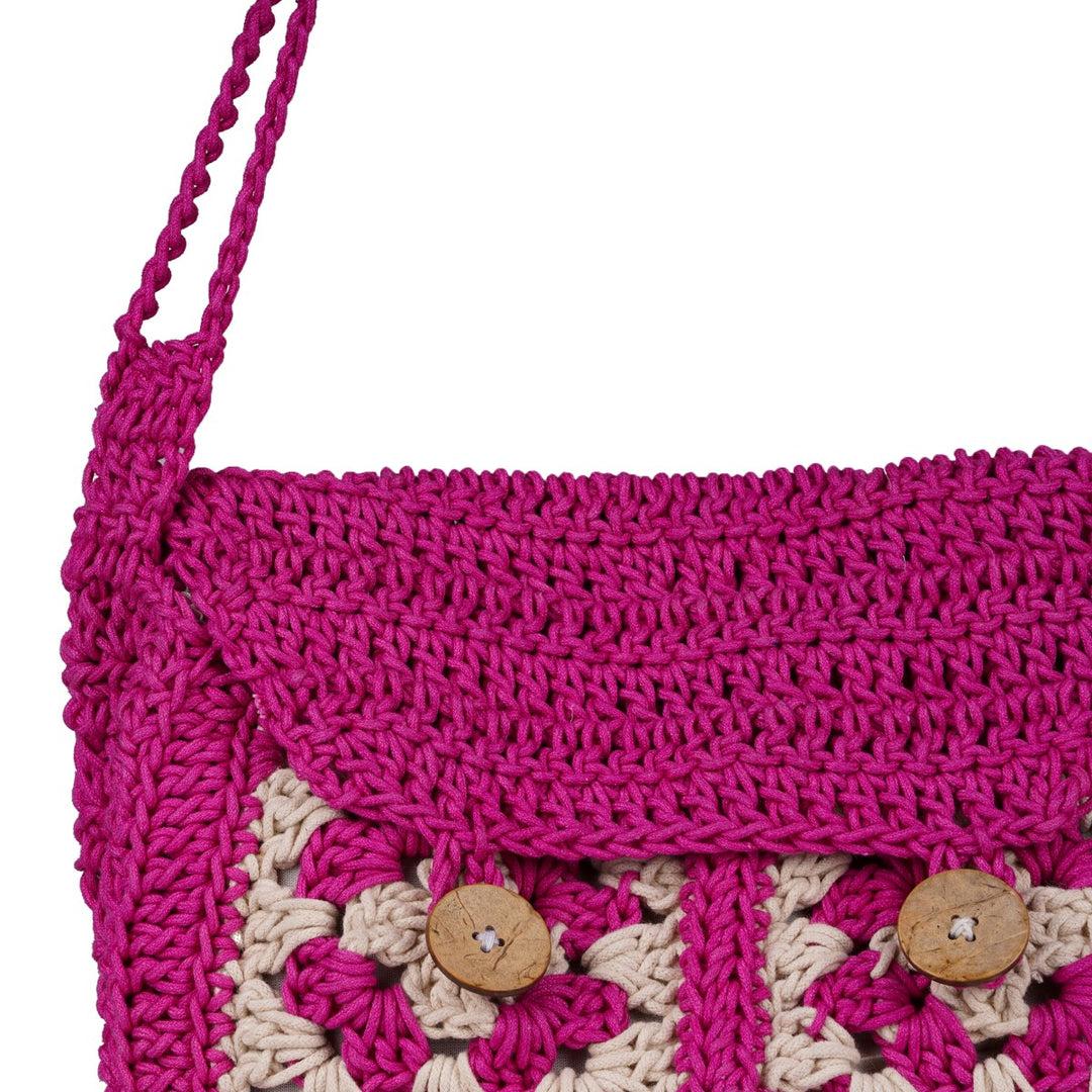 Cross Satchel Sling Bag | Hand-Crochet | Cotton | Magenta Pink