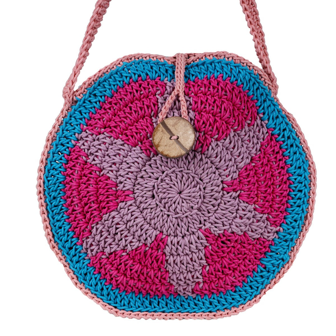 Starfish Mini Round Sling Bag | Hand-Crochet | Cotton Yarn | Watermelon Pink