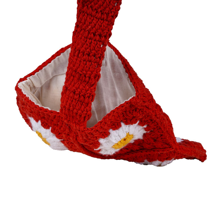 Square Wristlet  Bag | Hand-Crochet | Cotton Yarn | Crimson Red