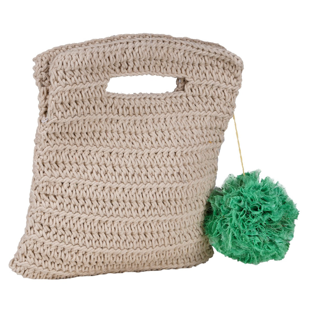 Square Hand Bag | Hand-Crafted & Crochet | Cotton Yarn | Off White