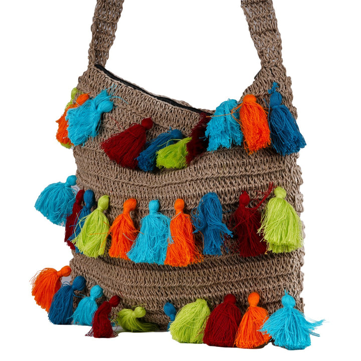 Multi Tassel Hand Bag | Hand-Crafted & Crochet | Jute Yarn | Brown