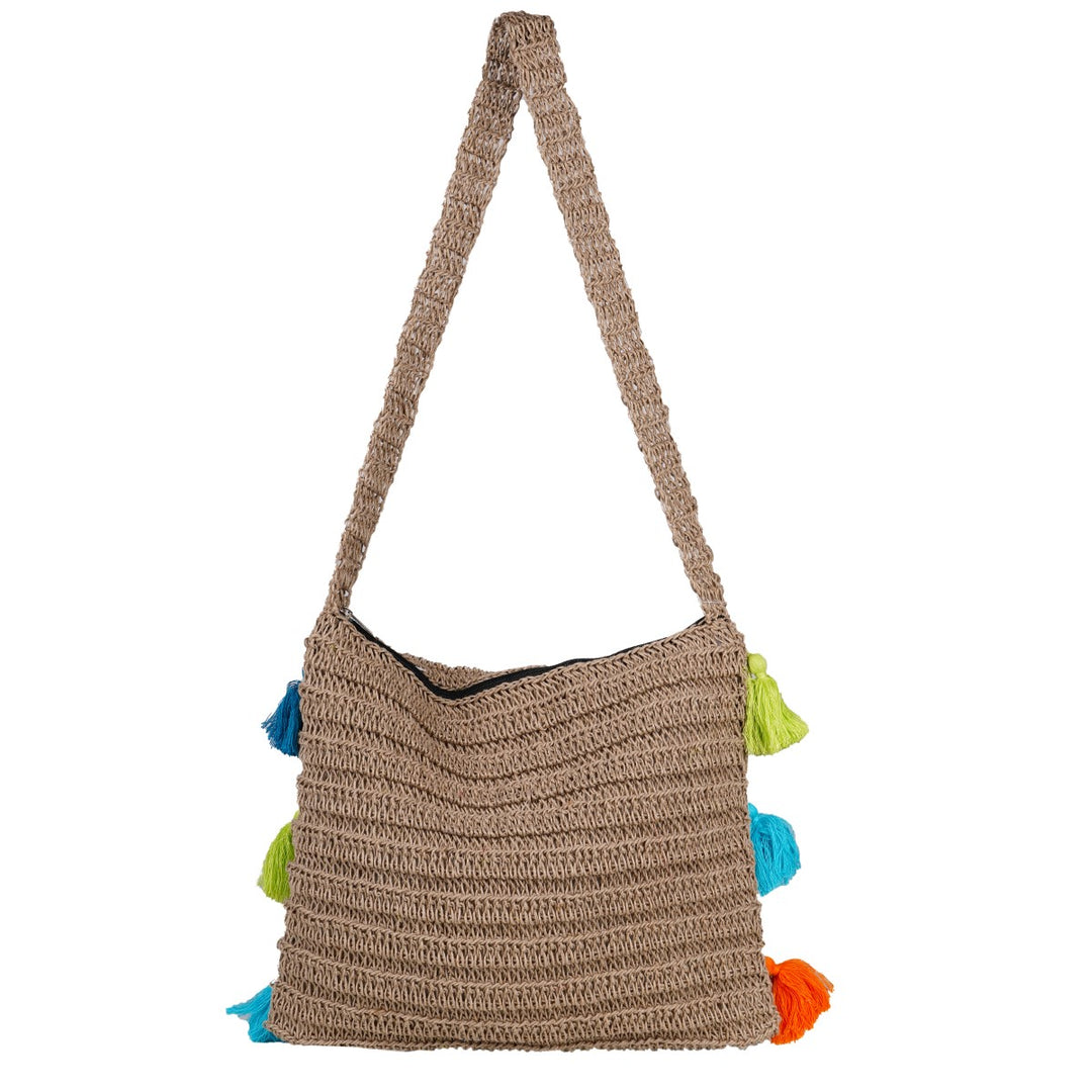 Multi Tassel Hand Bag | Hand-Crafted & Crochet | Jute Yarn | Brown