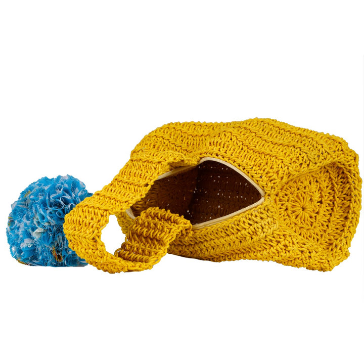 Duffel Pouch Hand Bag | Hand-Crochet | Cotton | Mustard Yellow