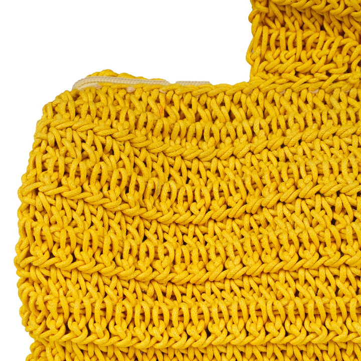 Duffel Pouch Hand Bag | Hand-Crochet | Cotton | Mustard Yellow