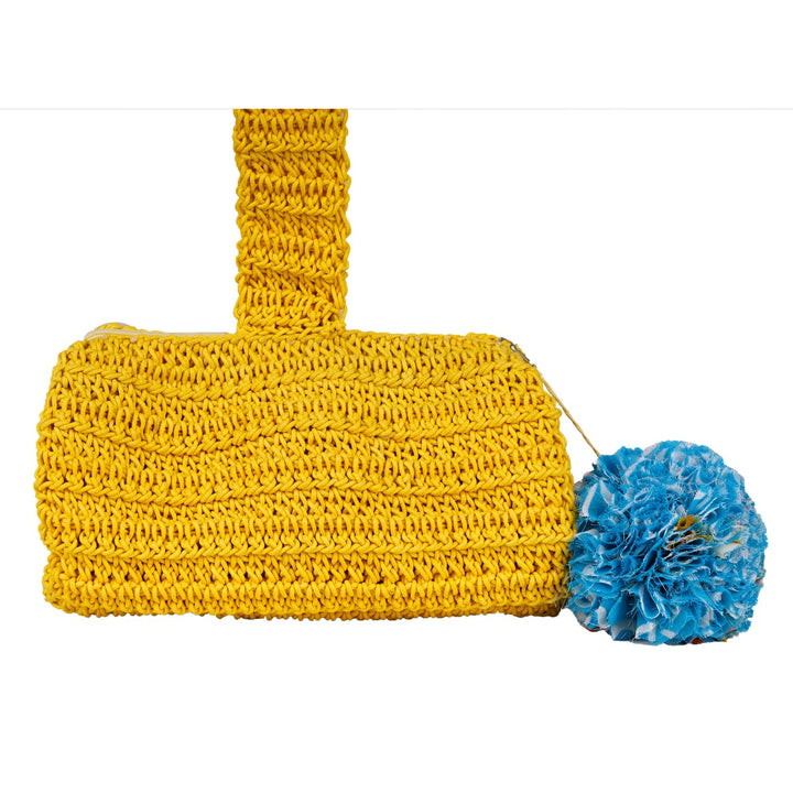 Duffel Pouch Hand Bag | Hand-Crochet | Cotton | Mustard Yellow