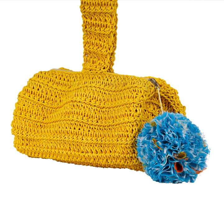 Duffel Pouch Hand Bag | Hand-Crochet | Cotton | Mustard Yellow