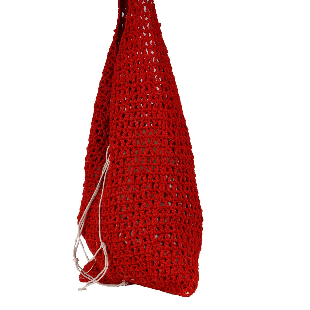 Rust Hobo Hand Bag | Hand-Crochet | Cotton Yarn | Crimson Red