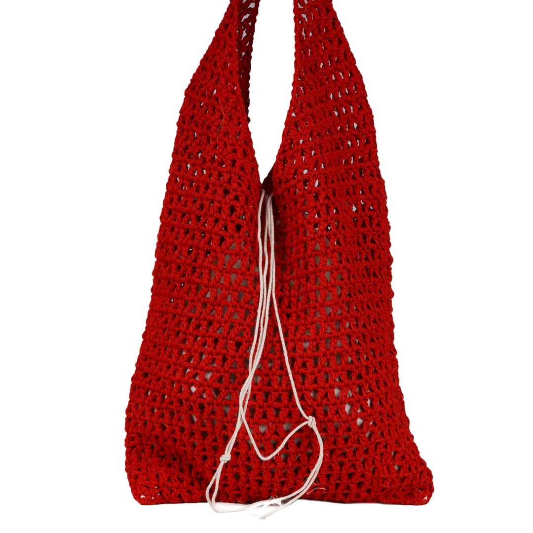 Rust Hobo Hand Bag | Hand-Crochet | Cotton Yarn | Crimson Red