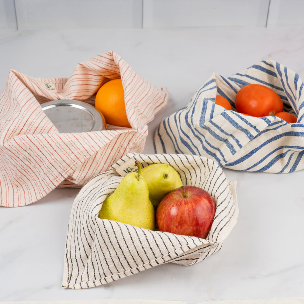 Set of 3 Bento Bags | Organic Cotton | Vegetables & Produce Storage Bags