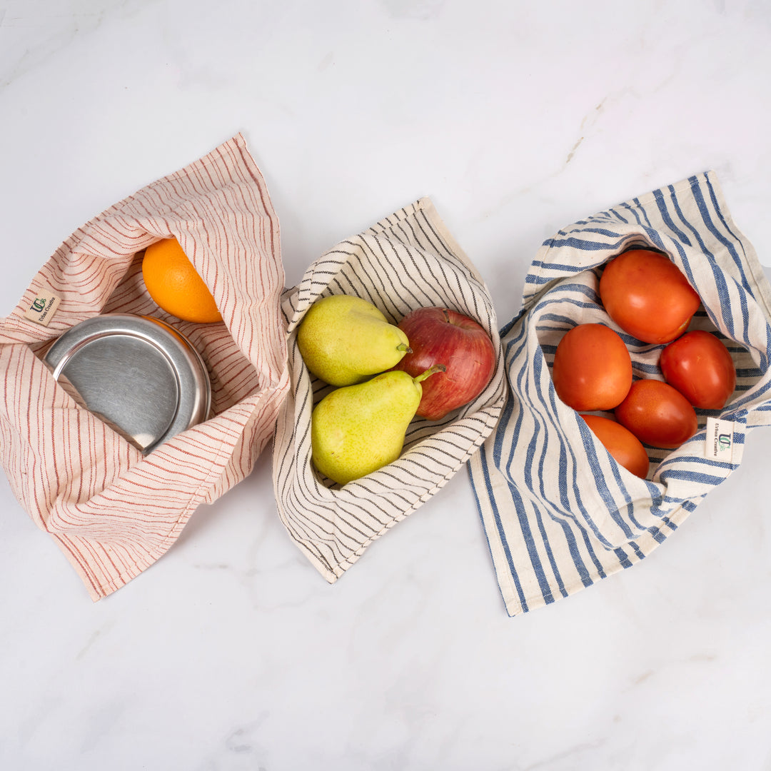 Set of 3 Bento Bags | Organic Cotton | Vegetables & Produce Storage Bags