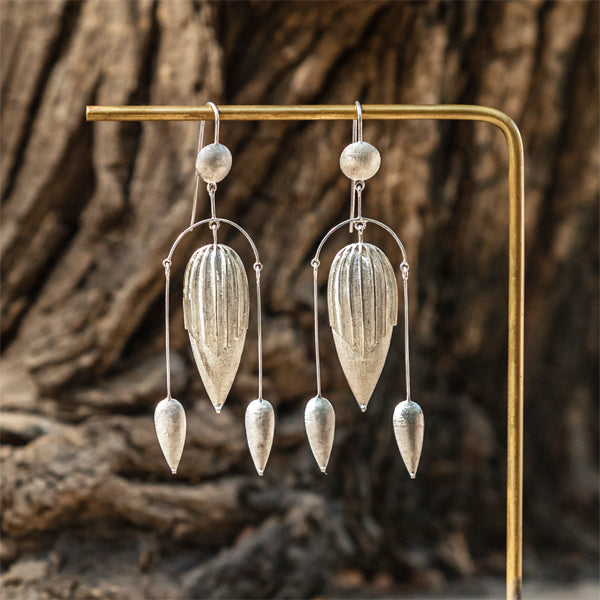 Pure Silver Earrings | Minimally Designed Arc with Petals | For Contemporary Traditionalist