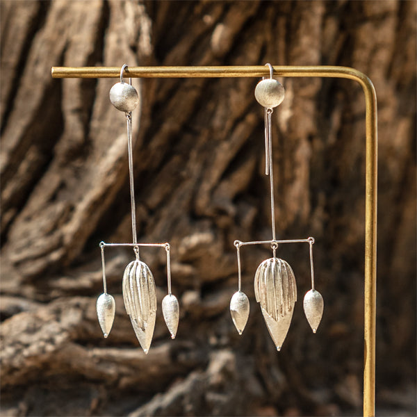 Pure Silver Long Dangling Earring | Contemporary Traditionalist | Subtly Modern | Minimal Design