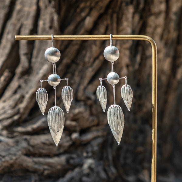 Pure Silver 3 Petal Earrings | Eclectic Style | Subtly Modern | Contemporary Traditionalist