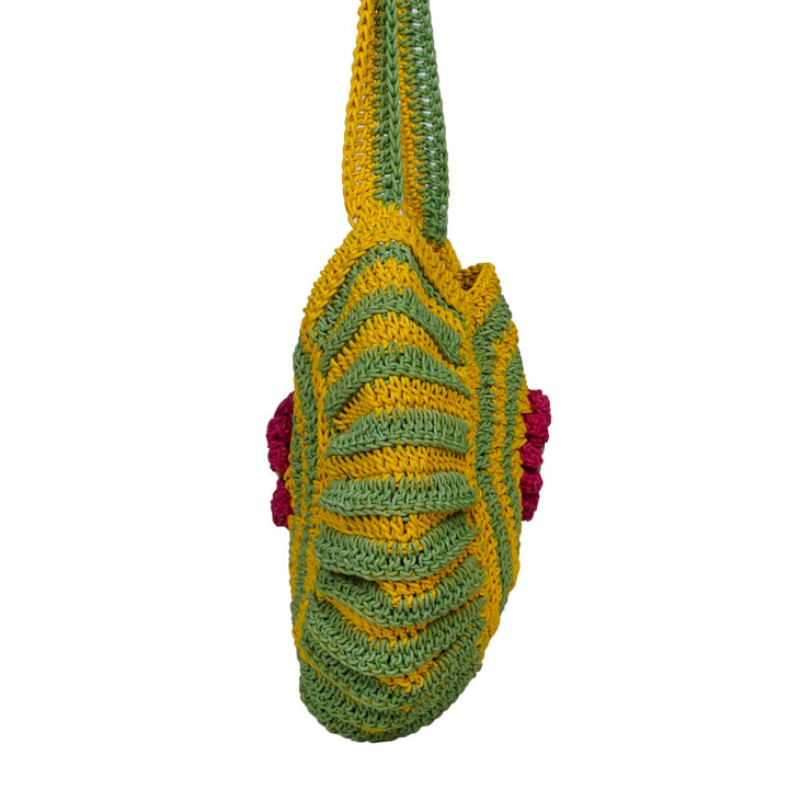 Floral Round Mini Sling Bag | Hand-Crochet | Cotton Yarn | Mustard & Fern Green