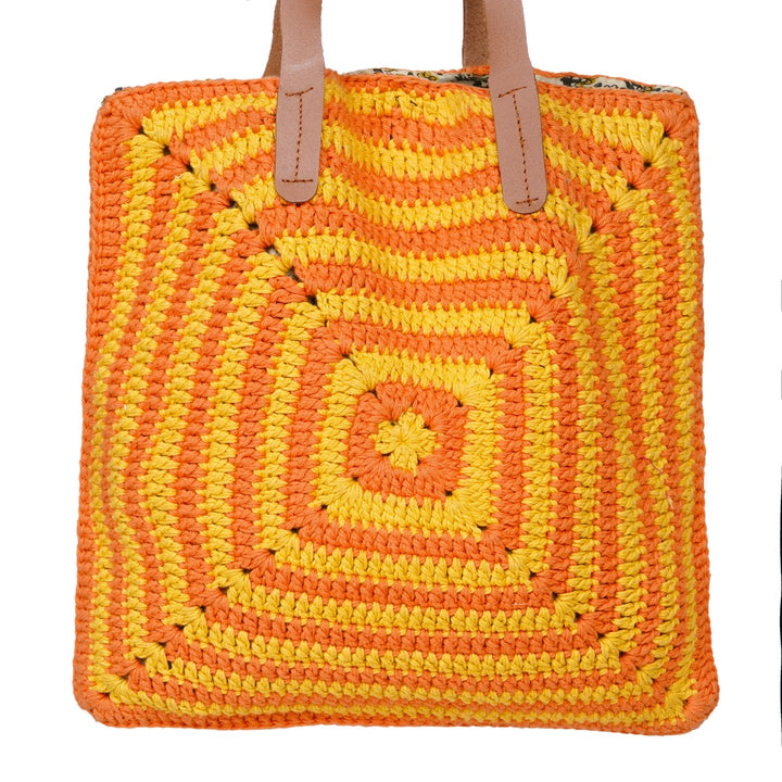 Hand-Crafted Geometric Tote Bag | Hand-Crochet | Cotton Yarn | Dusty Orange