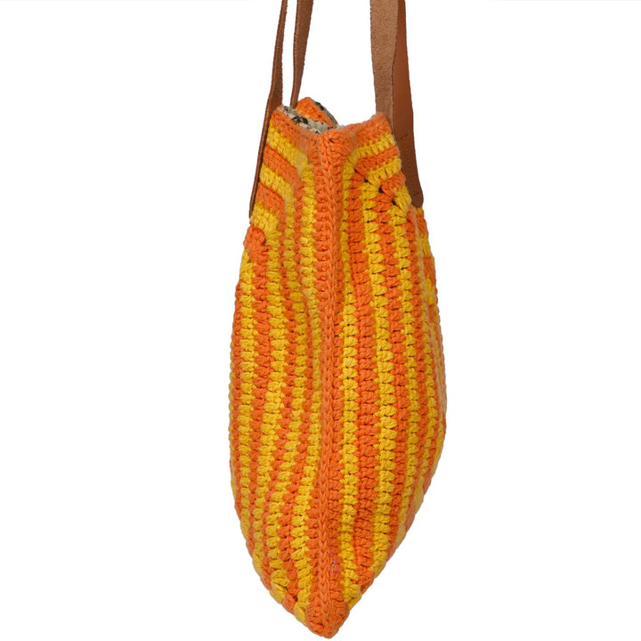 Hand-Crafted Geometric Tote Bag | Hand-Crochet | Cotton Yarn | Dusty Orange