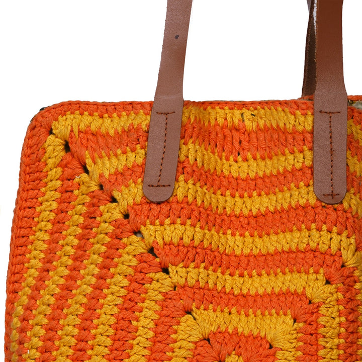 Hand-Crafted Geometric Tote Bag | Hand-Crochet | Cotton Yarn | Dusty Orange