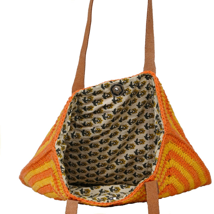 Hand-Crafted Geometric Tote Bag | Hand-Crochet | Cotton Yarn | Dusty Orange