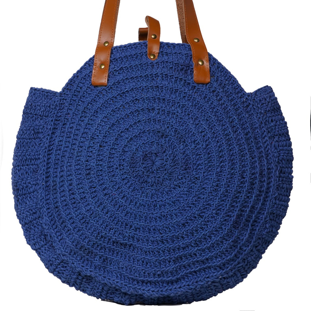 United Urbane Round Hand Bag | Hand-Crochet | Cotton Yarn | Royal Blue