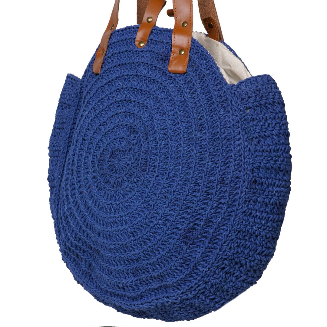 United Urbane Round Hand Bag | Hand-Crochet | Cotton Yarn | Royal Blue