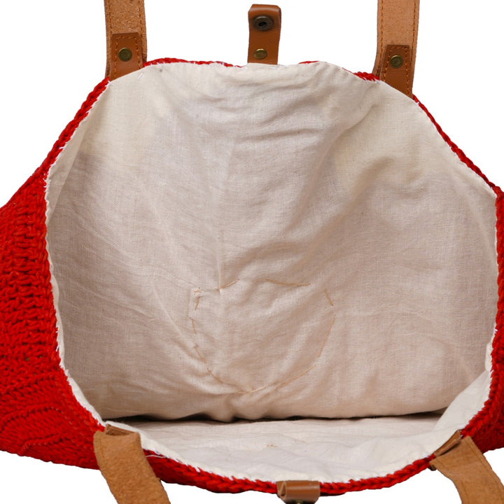 United Urbane Round Hand Bag | Hand-Crochet | Cotton Yarn | Crimson Red